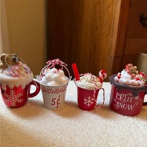 Festive Holiday Mug Ornaments Set - Red and White